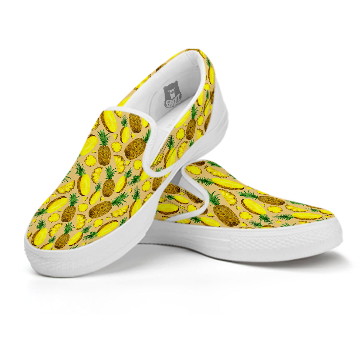 Watercolor Pineapple Beige Print Pattern White Slip On Shoes-grizzshop