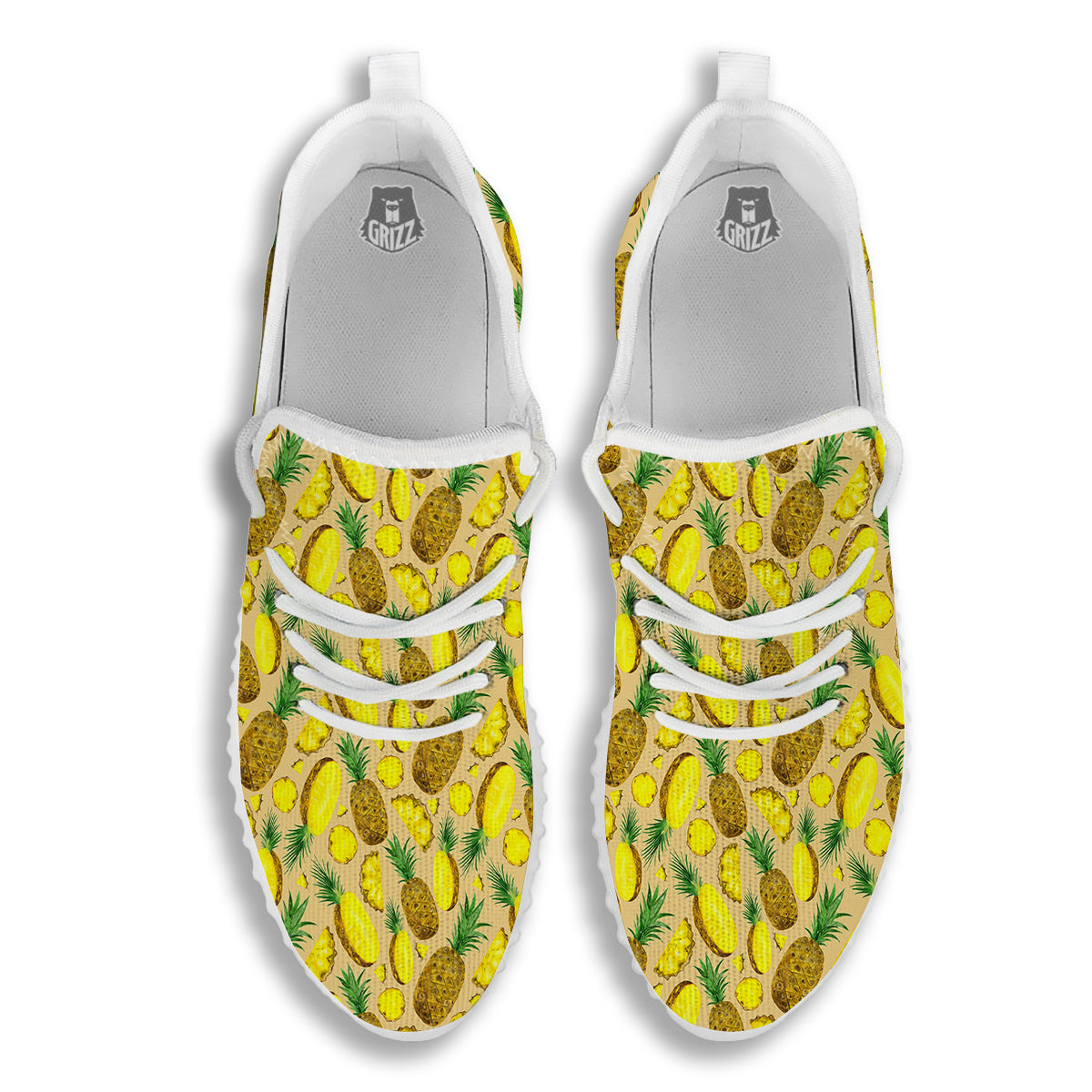 Watercolor Pineapple Beige Print Pattern White Walking Shoes-grizzshop