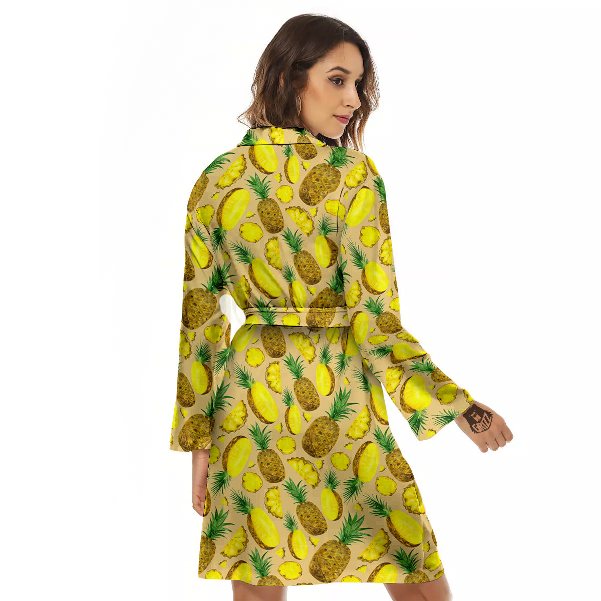 Watercolor Pineapple Beige Print Pattern Women's Robe-grizzshop