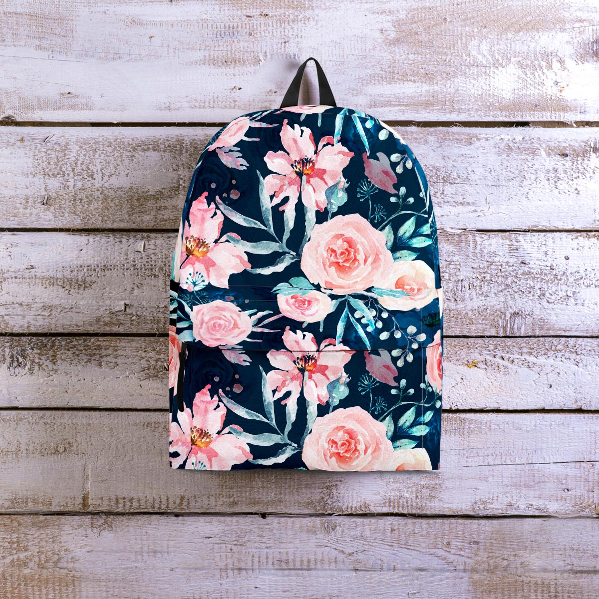 Watercolor Pink Rose Floral Backpack-grizzshop