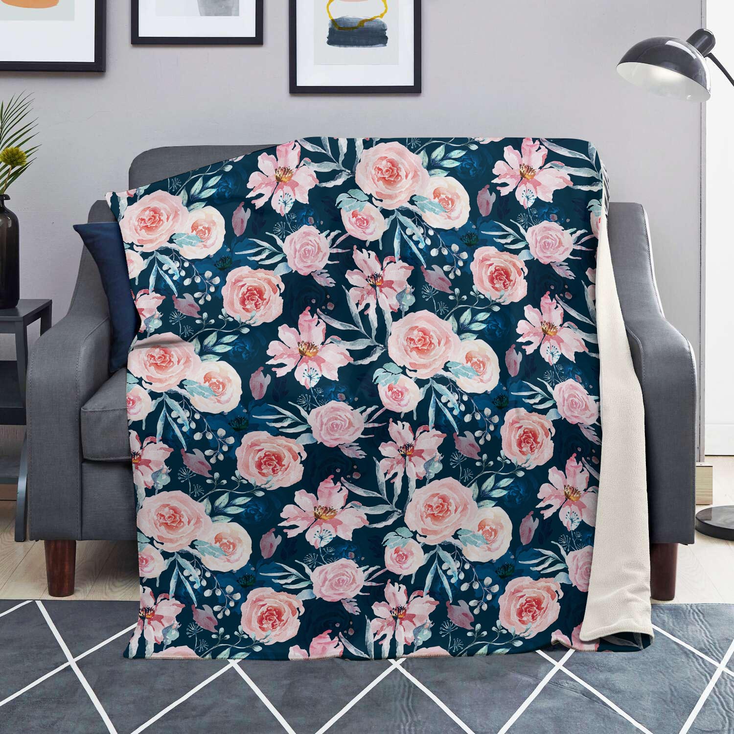 Watercolor Pink Rose Floral Blanket-grizzshop