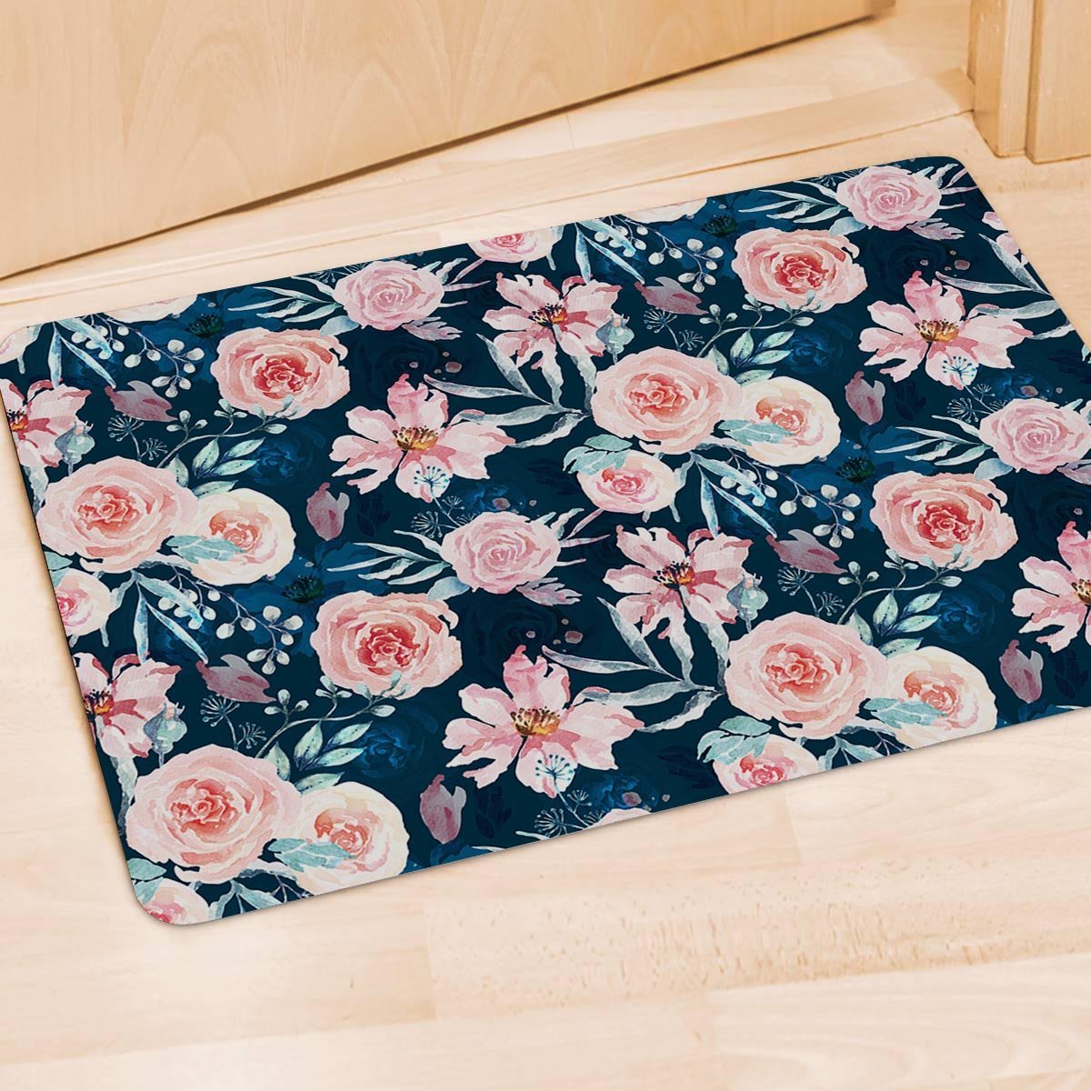 Watercolor Pink Rose Floral Door Mat-grizzshop
