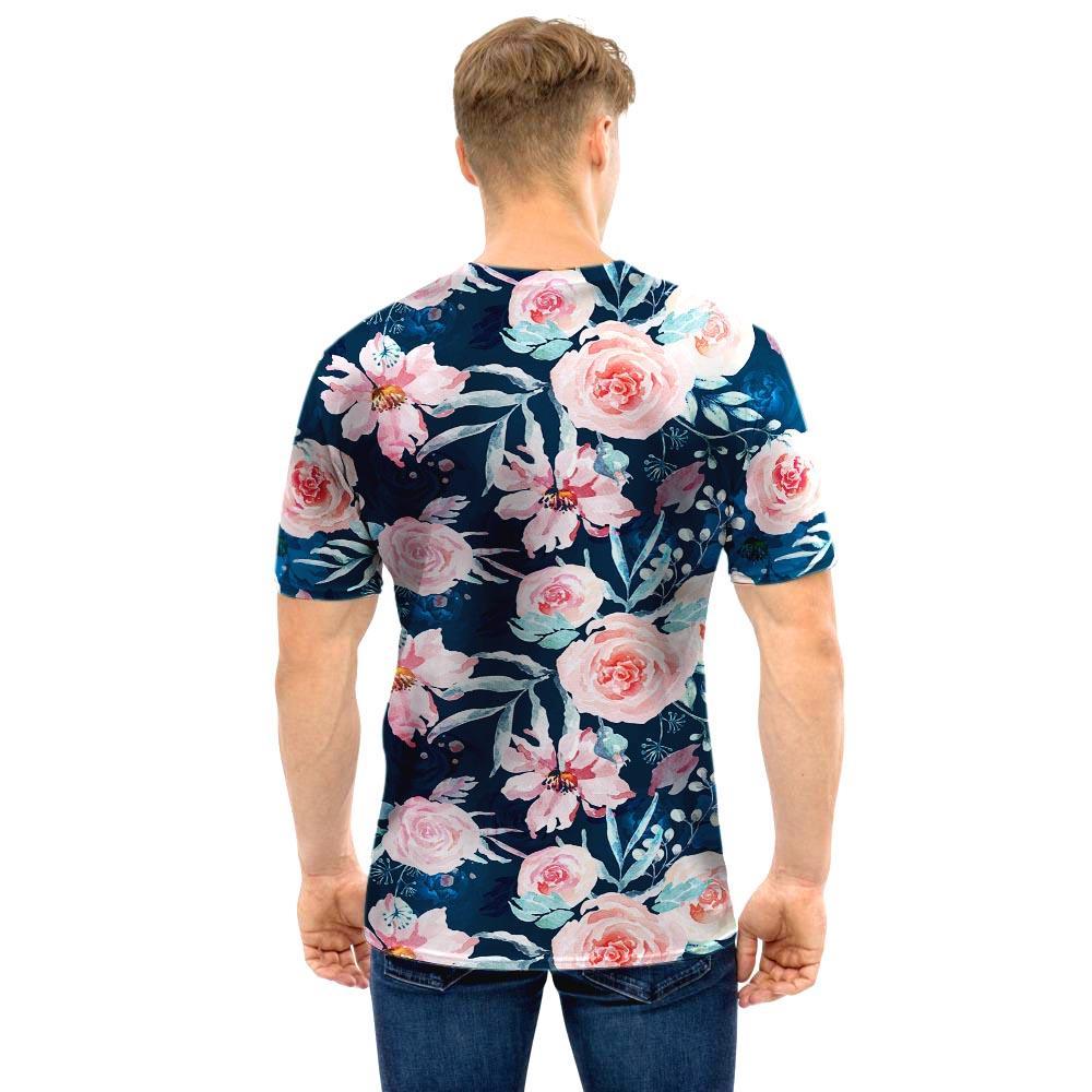 Watercolor Pink Rose Floral Men T Shirt-grizzshop