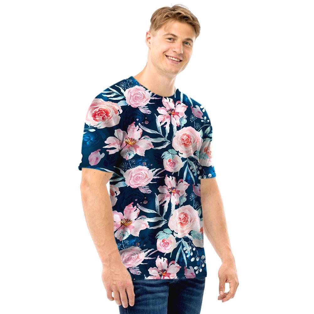 Watercolor Pink Rose Floral Men T Shirt-grizzshop