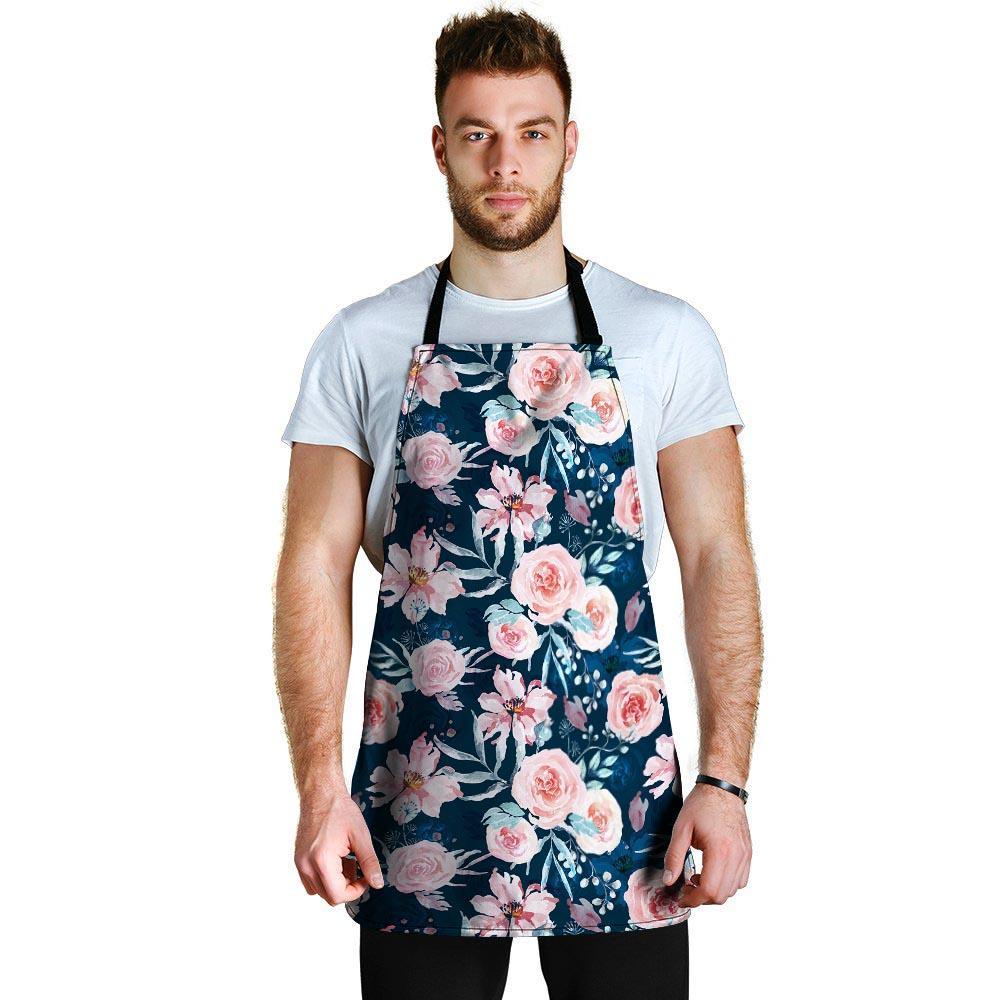 Watercolor Pink Rose Floral Men's Apron-grizzshop
