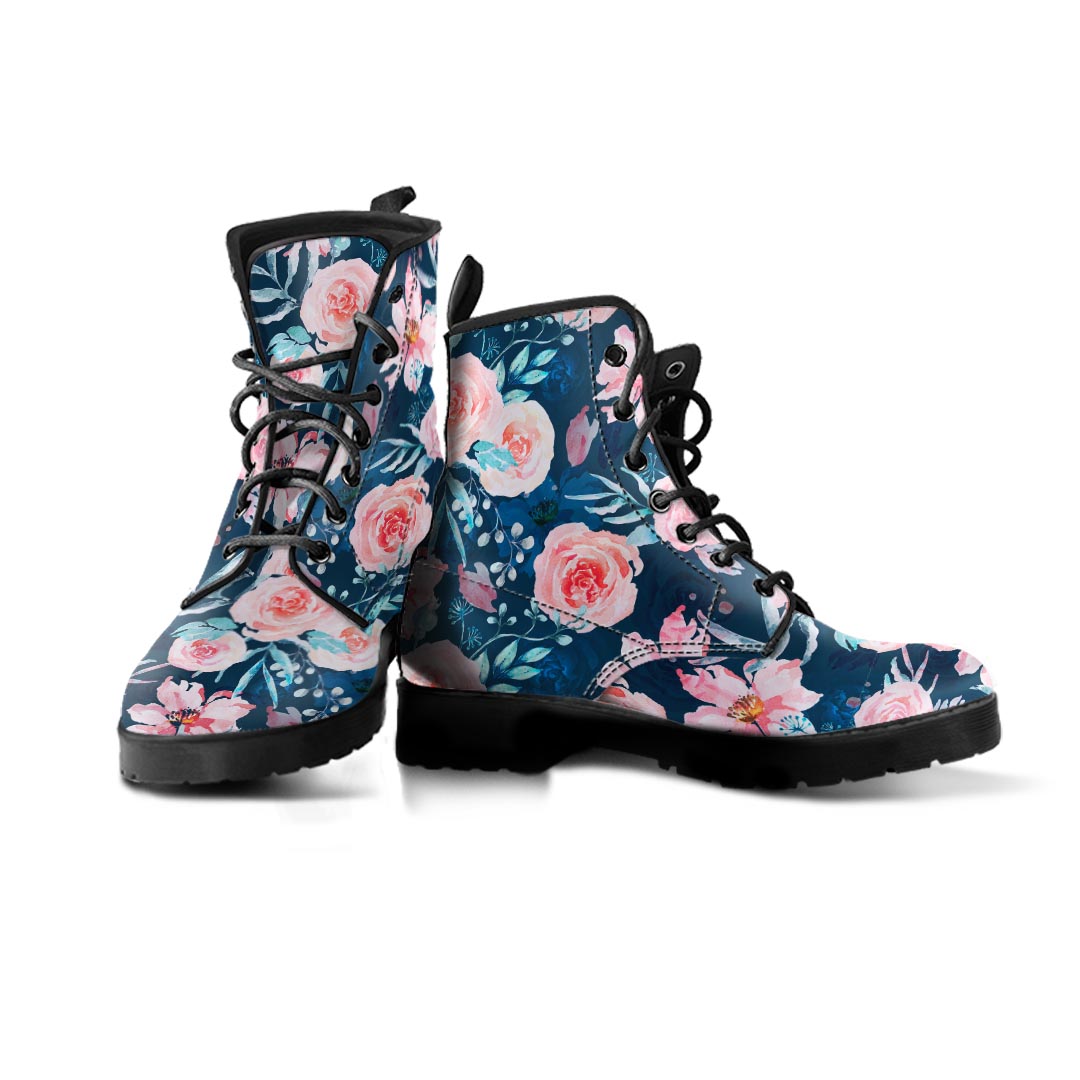 Watercolor Pink Rose Floral Men's Boots-grizzshop