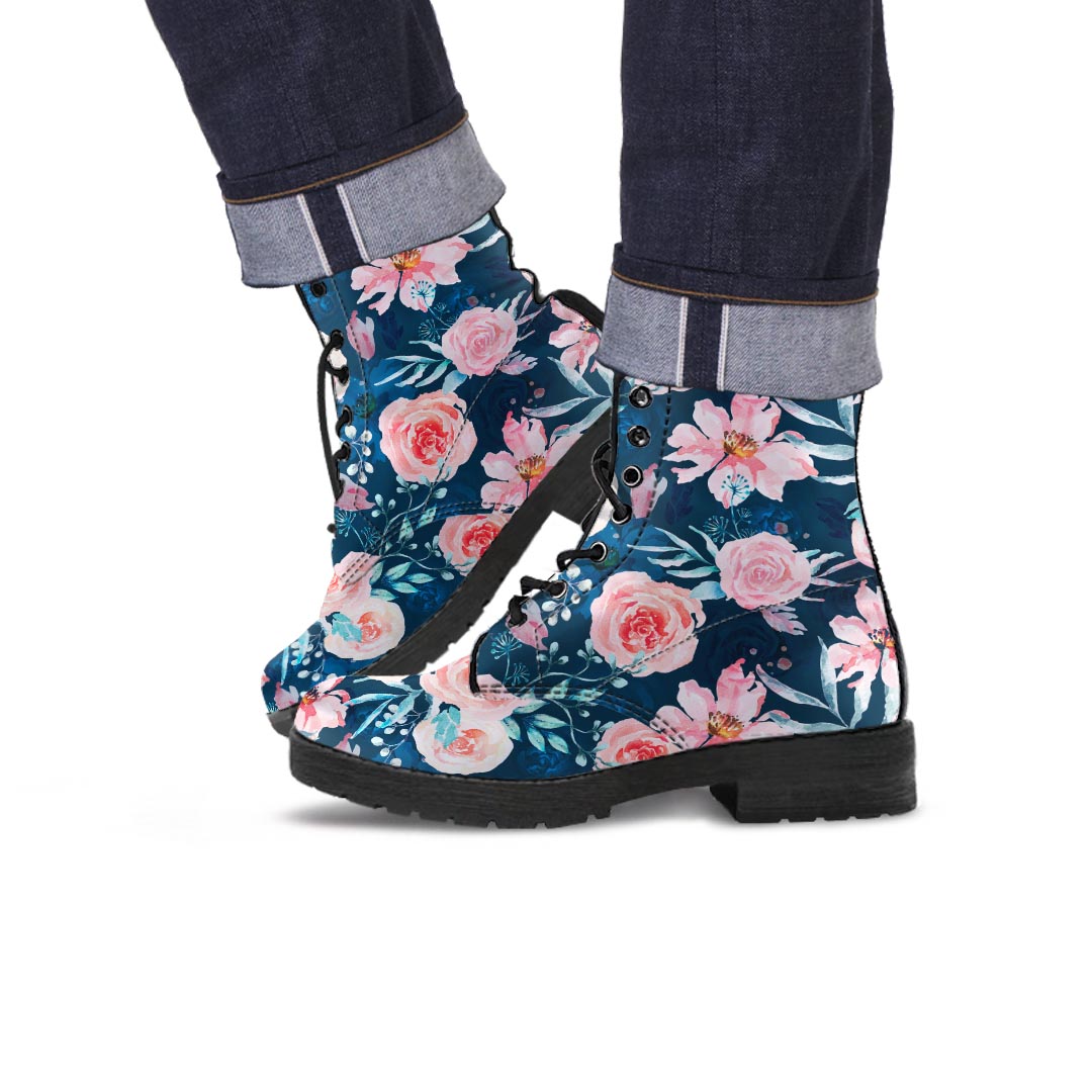 Watercolor Pink Rose Floral Men's Boots-grizzshop