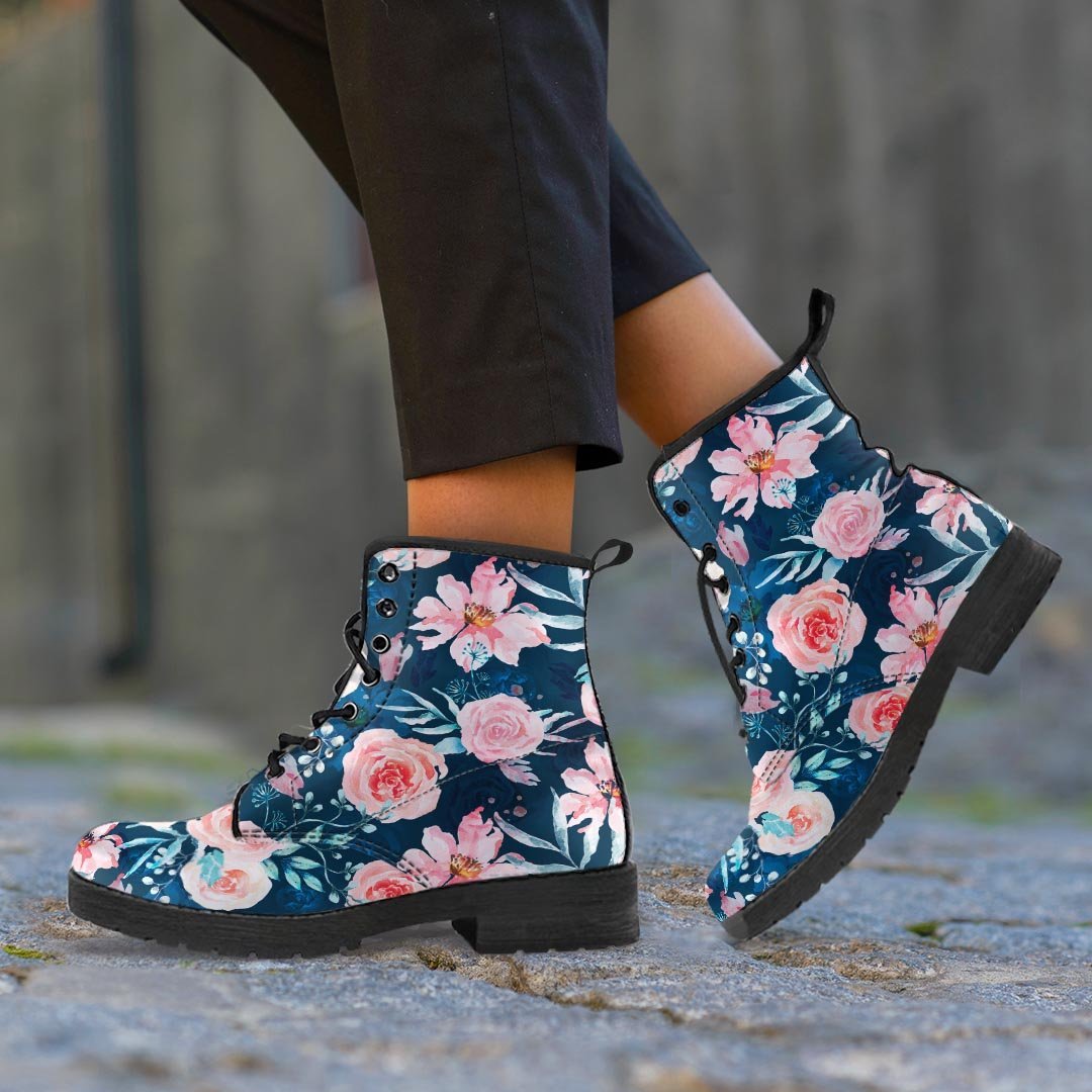 Watercolor Pink Rose Floral Men's Boots-grizzshop