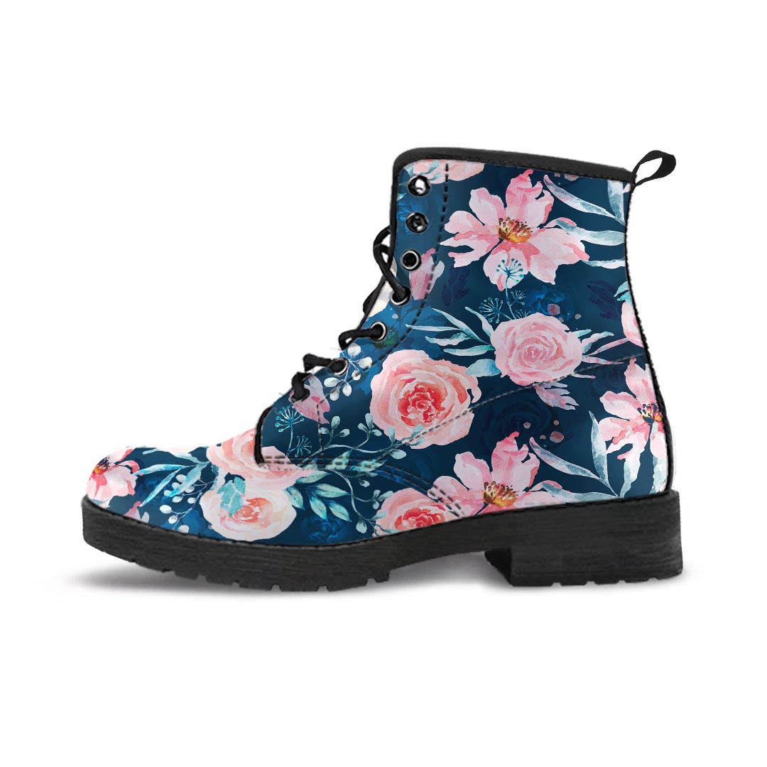 Watercolor Pink Rose Floral Men's Boots-grizzshop
