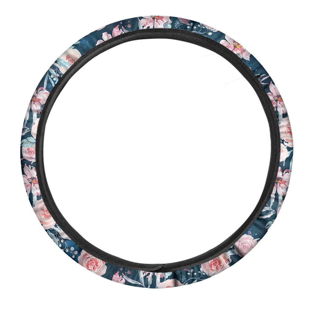 Watercolor Pink Rose Floral Steering Wheel Cover-grizzshop