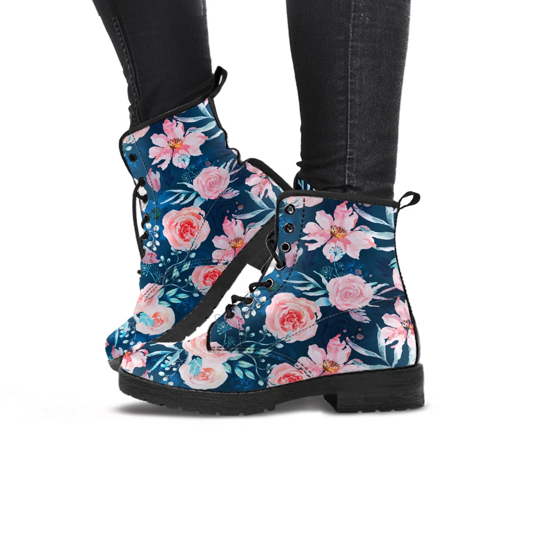 Watercolor Pink Rose Floral Women's Boots-grizzshop