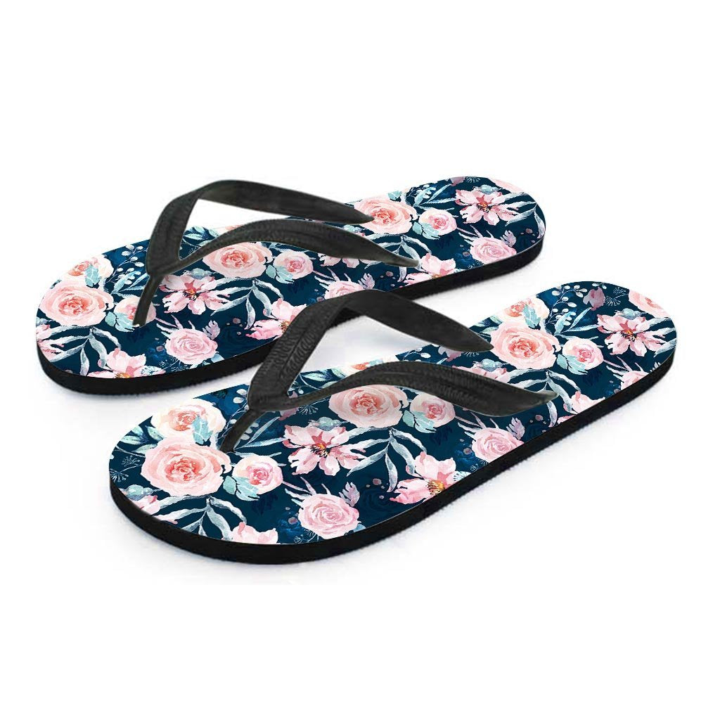 Watercolor Pink Rose Floral Women's Flip Flops-grizzshop