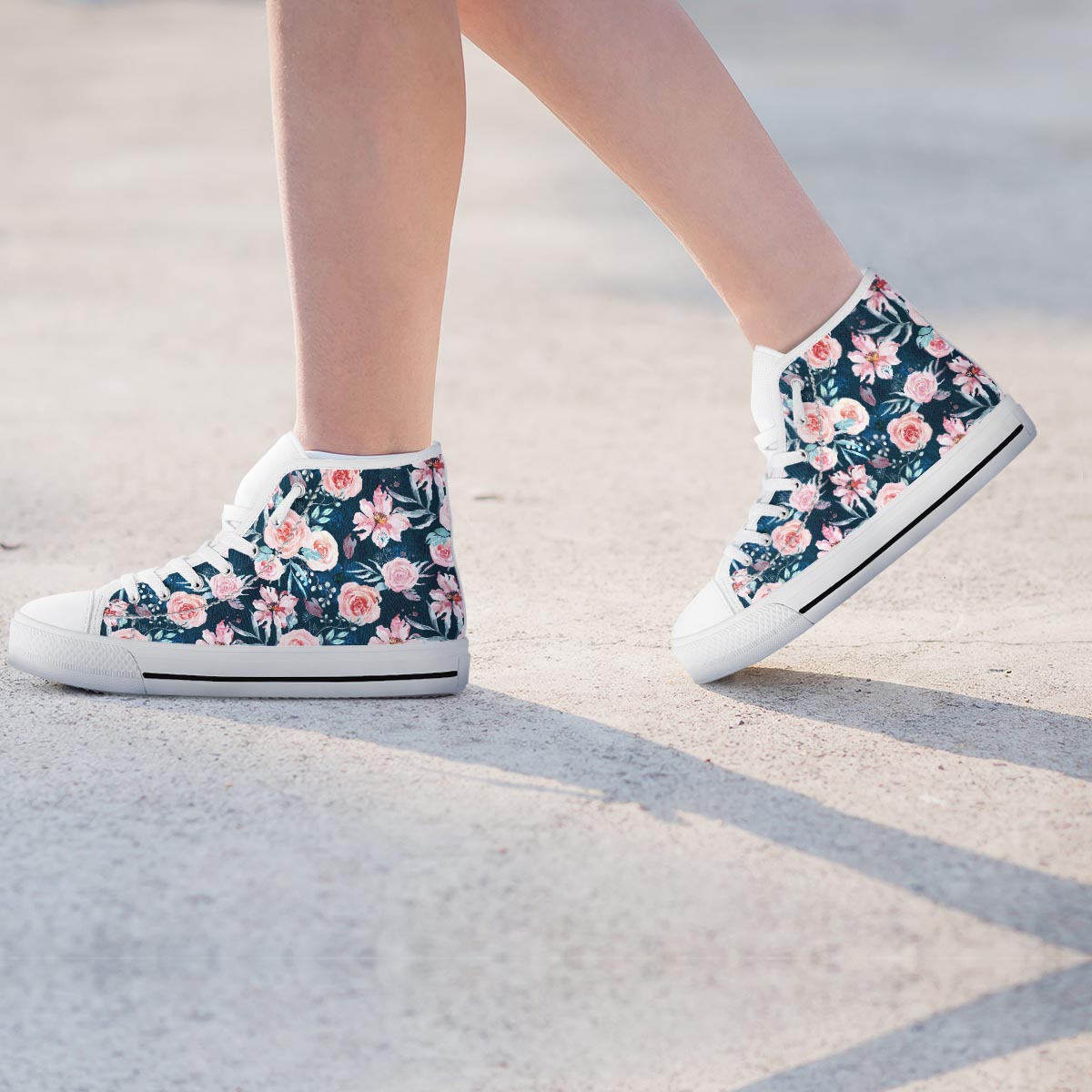 Watercolor Pink Rose Floral Women's High Top Shoes-grizzshop