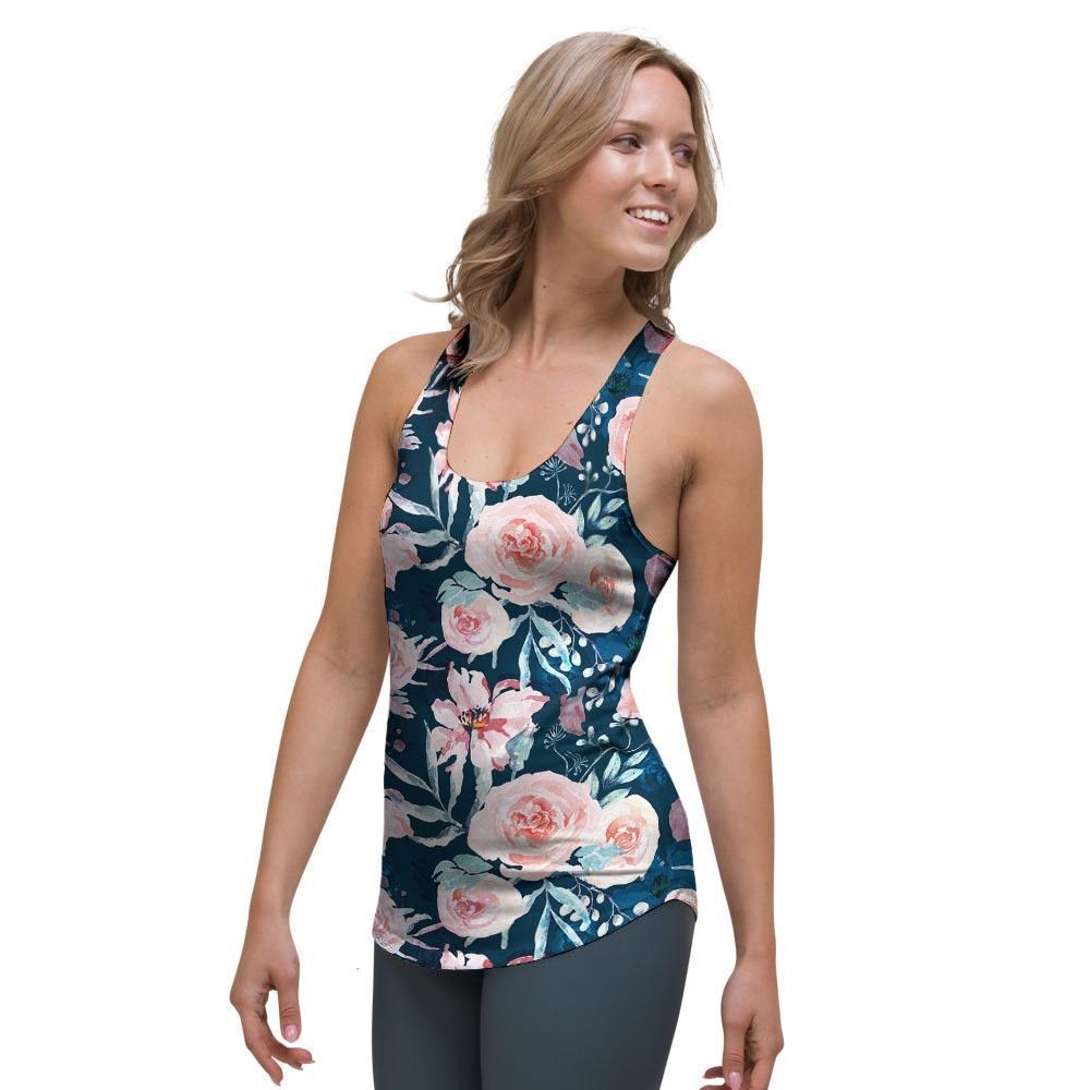 Watercolor Pink Rose Floral Women's Racerback Tank Top-grizzshop