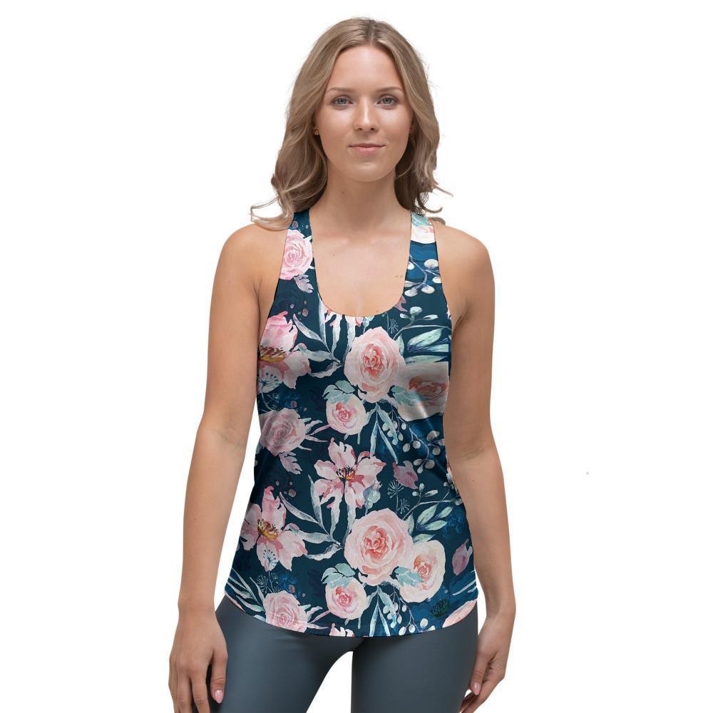 Watercolor Pink Rose Floral Women's Racerback Tank Top-grizzshop