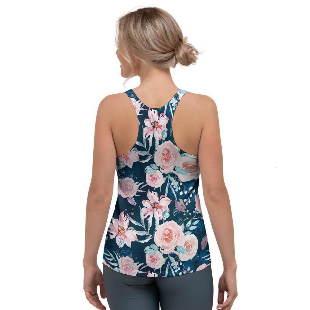 Watercolor Pink Rose Floral Women's Racerback Tank Top-grizzshop