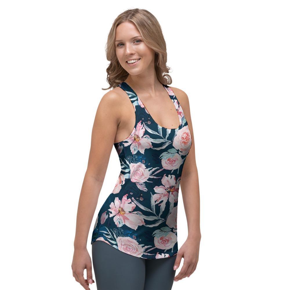 Watercolor Pink Rose Floral Women's Racerback Tank Top-grizzshop