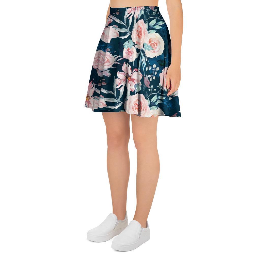 Watercolor Pink Rose Floral Women's Skirt-grizzshop