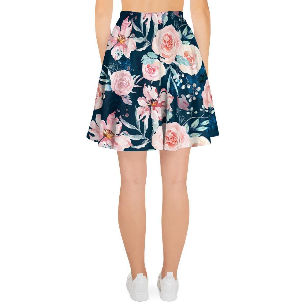 Watercolor Pink Rose Floral Women's Skirt-grizzshop