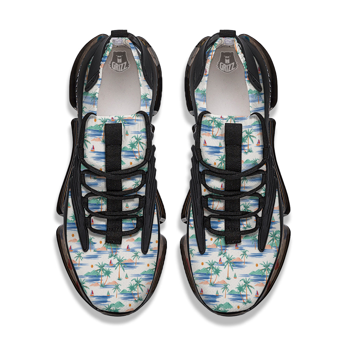 Watercolor Summer Island Palm Tree Print Pattern Black Gym Shoes-grizzshop