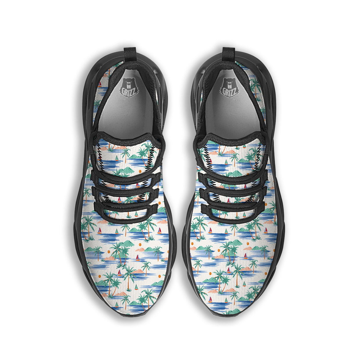 Watercolor Summer Island Palm Tree Print Pattern Black Running Shoes-grizzshop