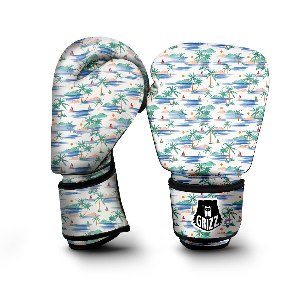 Watercolor Summer Island Palm Tree Print Pattern Boxing Gloves-grizzshop