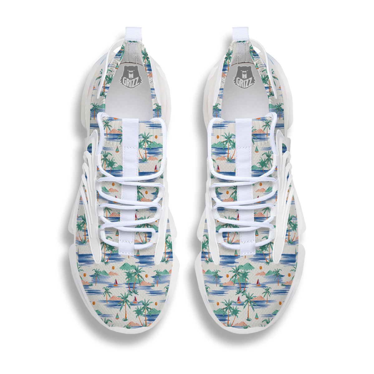 Watercolor Summer Island Palm Tree Print Pattern White Gym Shoes-grizzshop