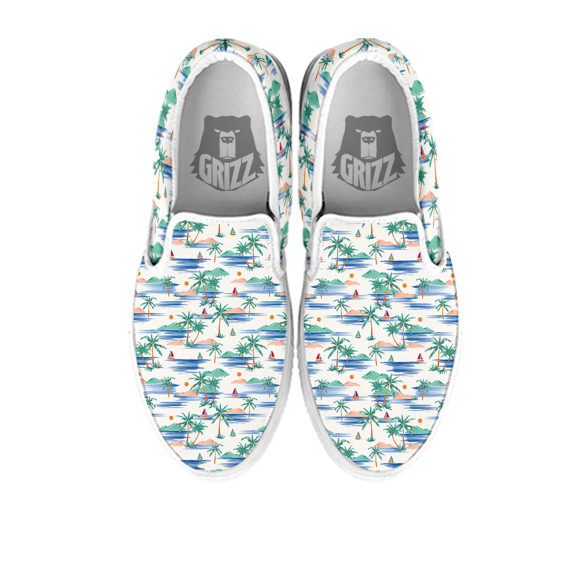 Watercolor Summer Island Palm Tree Print Pattern White Slip On Shoes-grizzshop