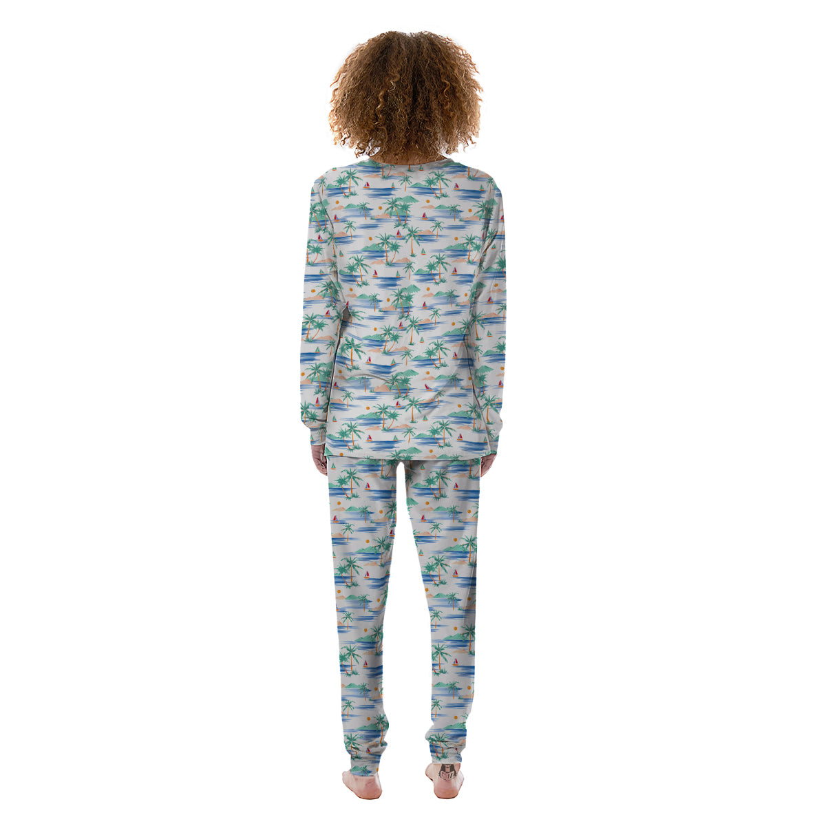 Watercolor Summer Island Palm Tree Print Pattern Women's Pajamas-grizzshop