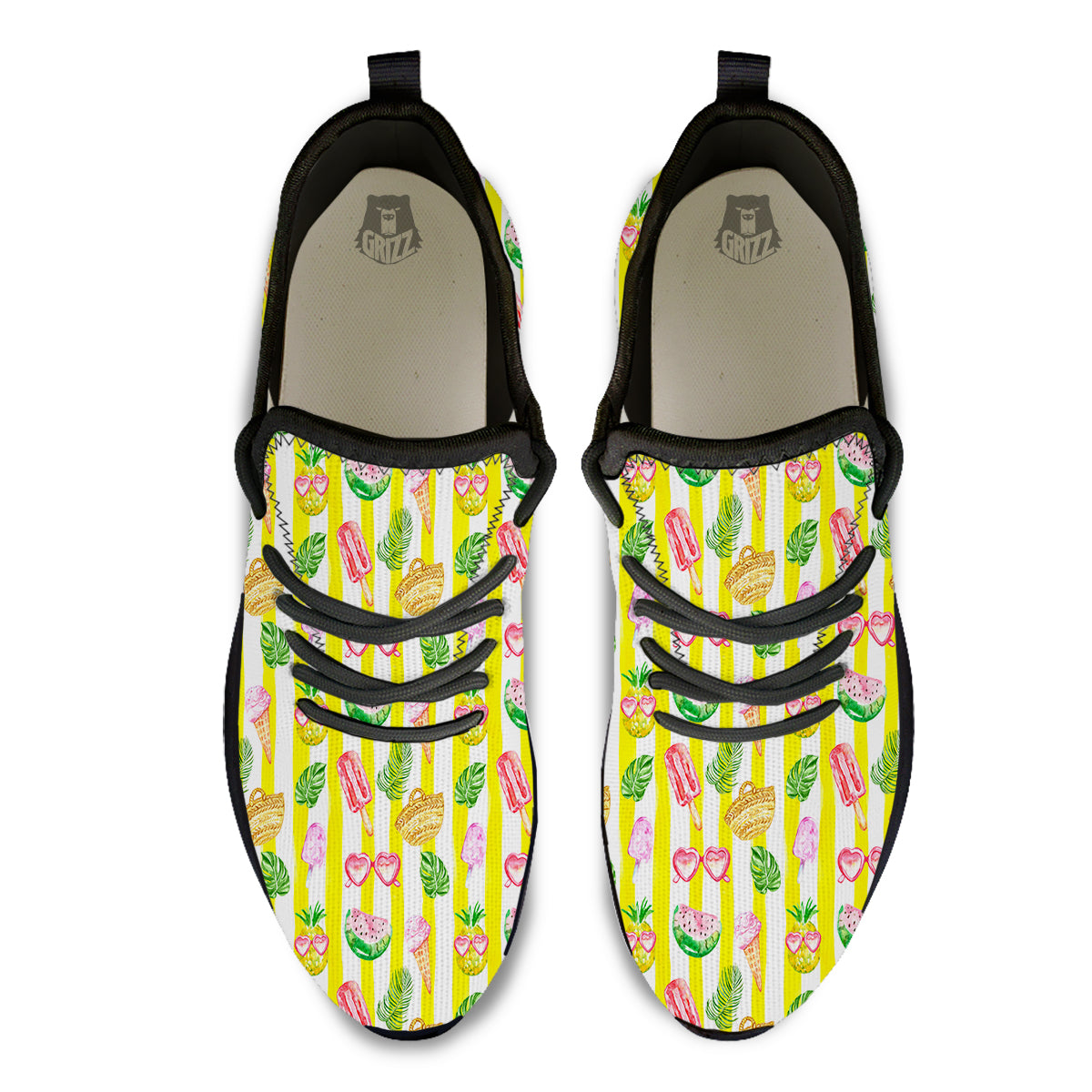 Watercolor Summer Yellow Stripe Print Pattern Black Athletic Shoes-grizzshop