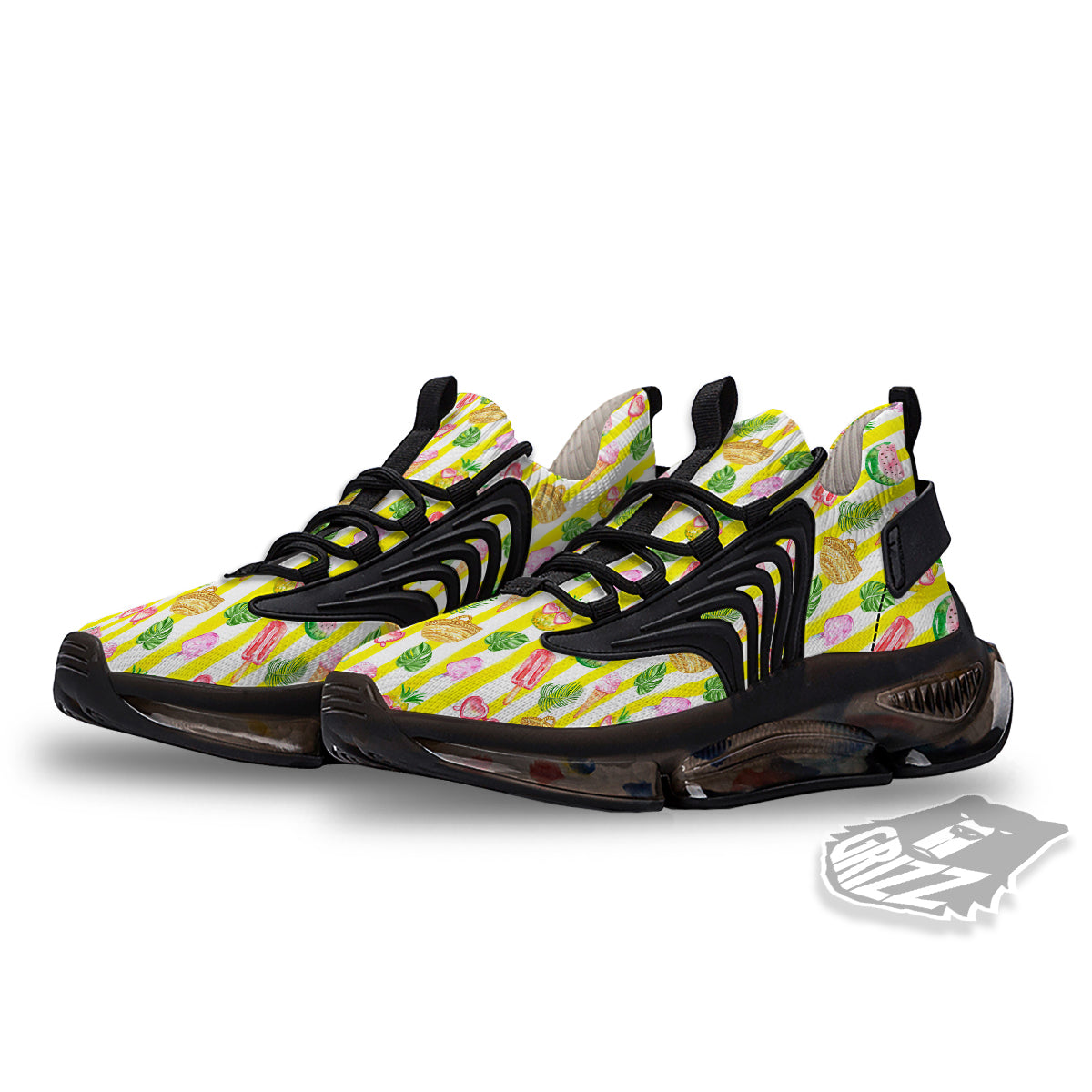 Watercolor Summer Yellow Stripe Print Pattern Black Gym Shoes-grizzshop