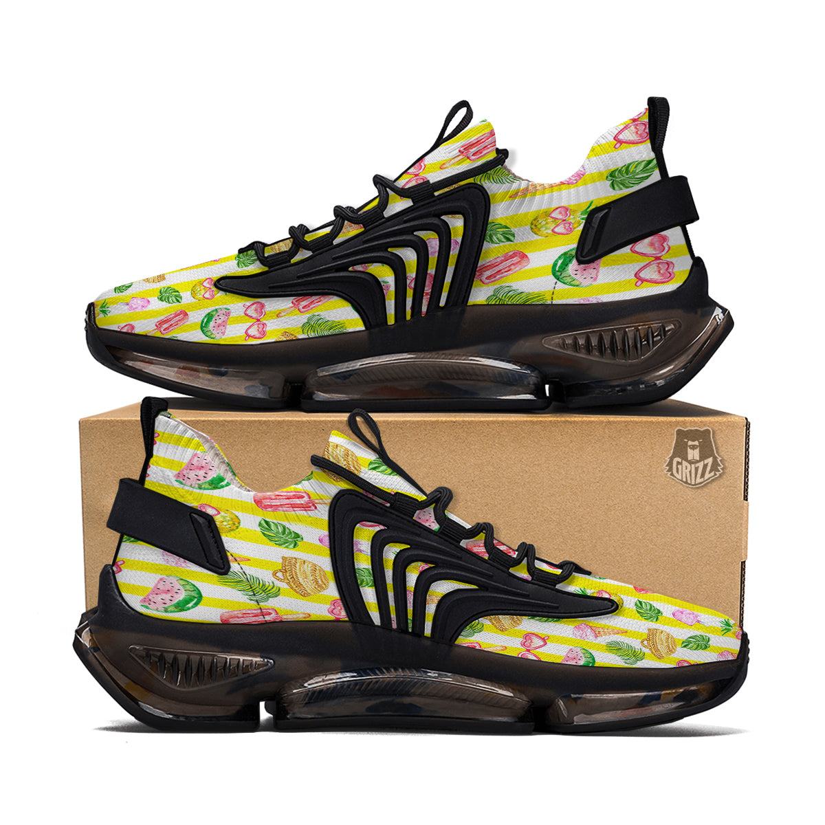 Watercolor Summer Yellow Stripe Print Pattern Black Gym Shoes-grizzshop