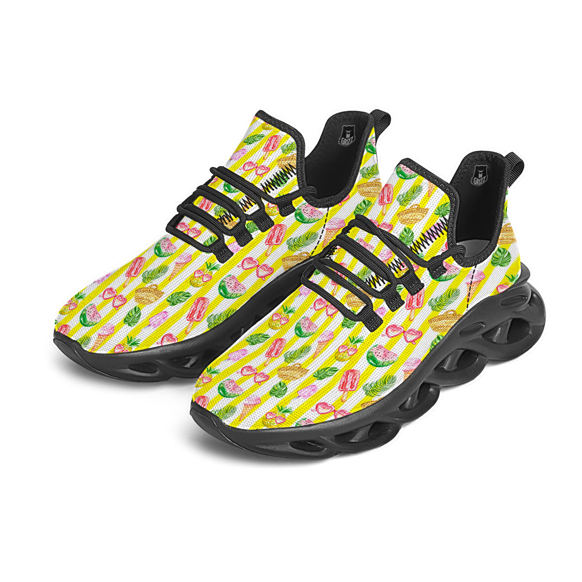 Watercolor Summer Yellow Stripe Print Pattern Black Running Shoes-grizzshop