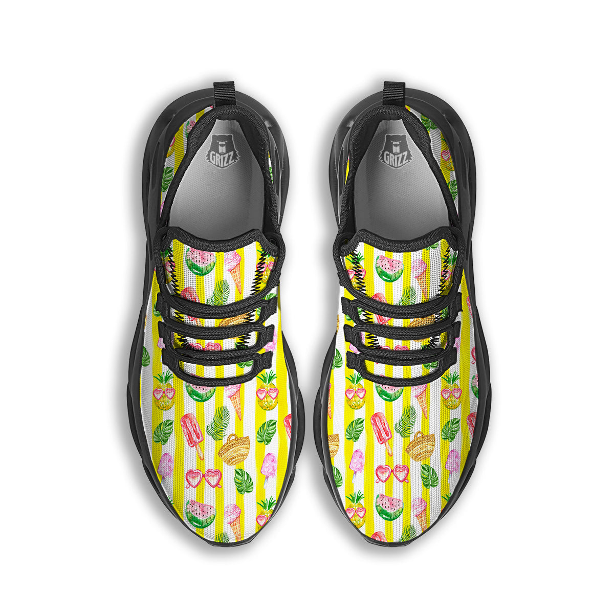 Watercolor Summer Yellow Stripe Print Pattern Black Running Shoes-grizzshop