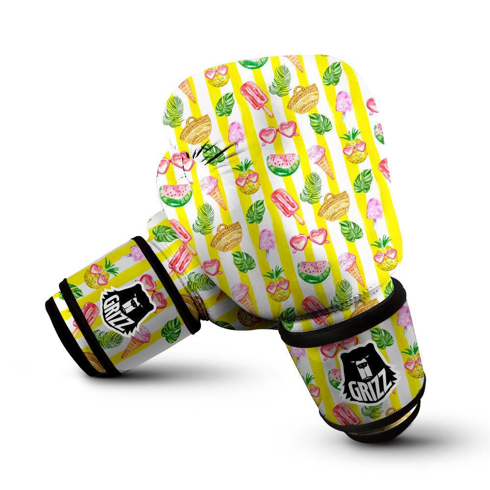 Watercolor Summer Yellow Stripe Print Pattern Boxing Gloves-grizzshop