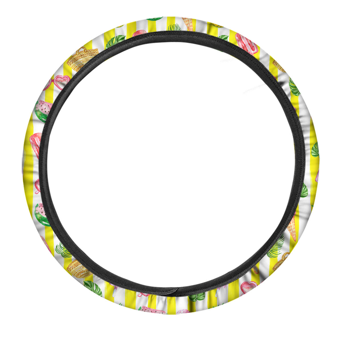 Watercolor Summer Yellow Stripe Print Pattern Car Steering Wheel Cover-grizzshop