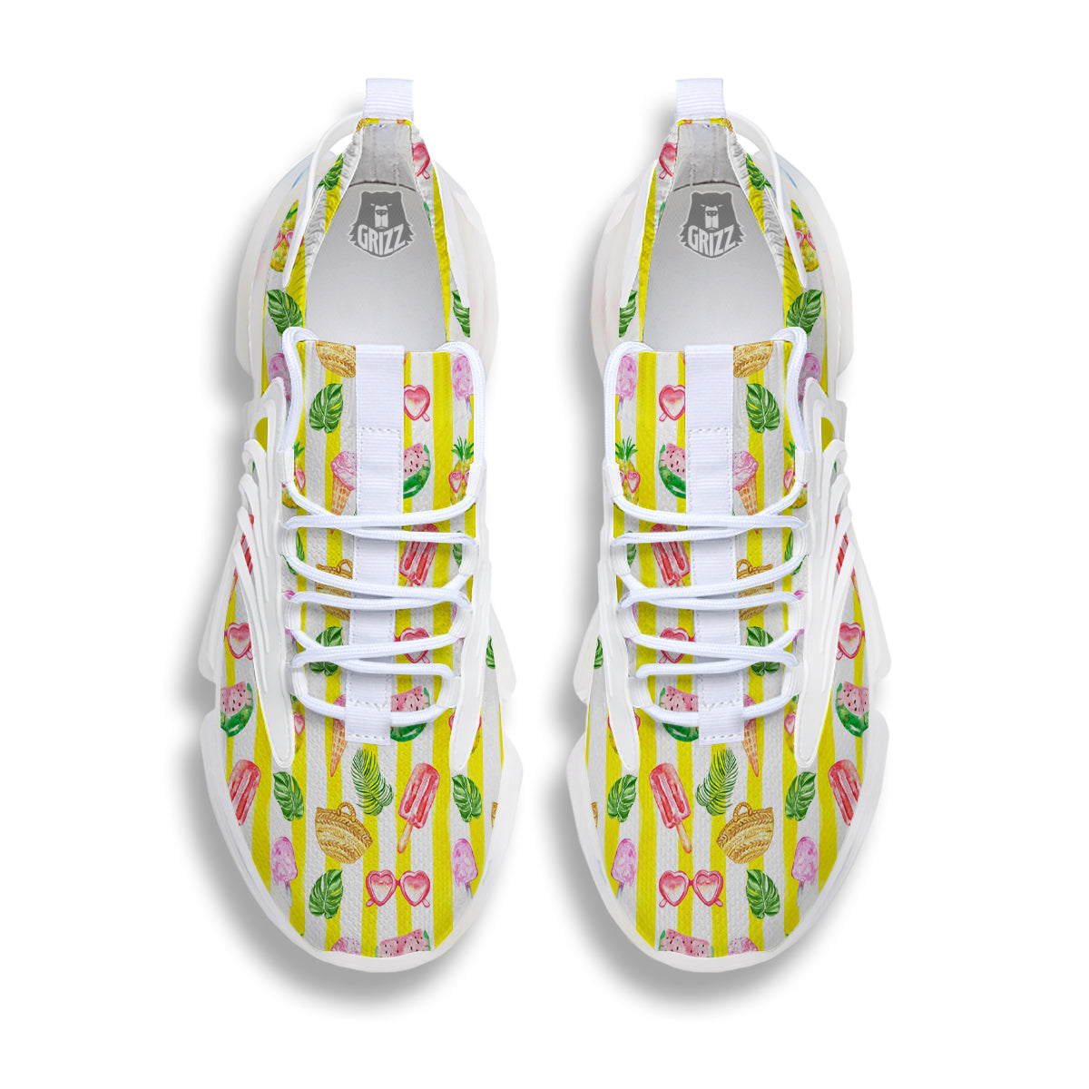 Watercolor Summer Yellow Stripe Print Pattern White Gym Shoes-grizzshop