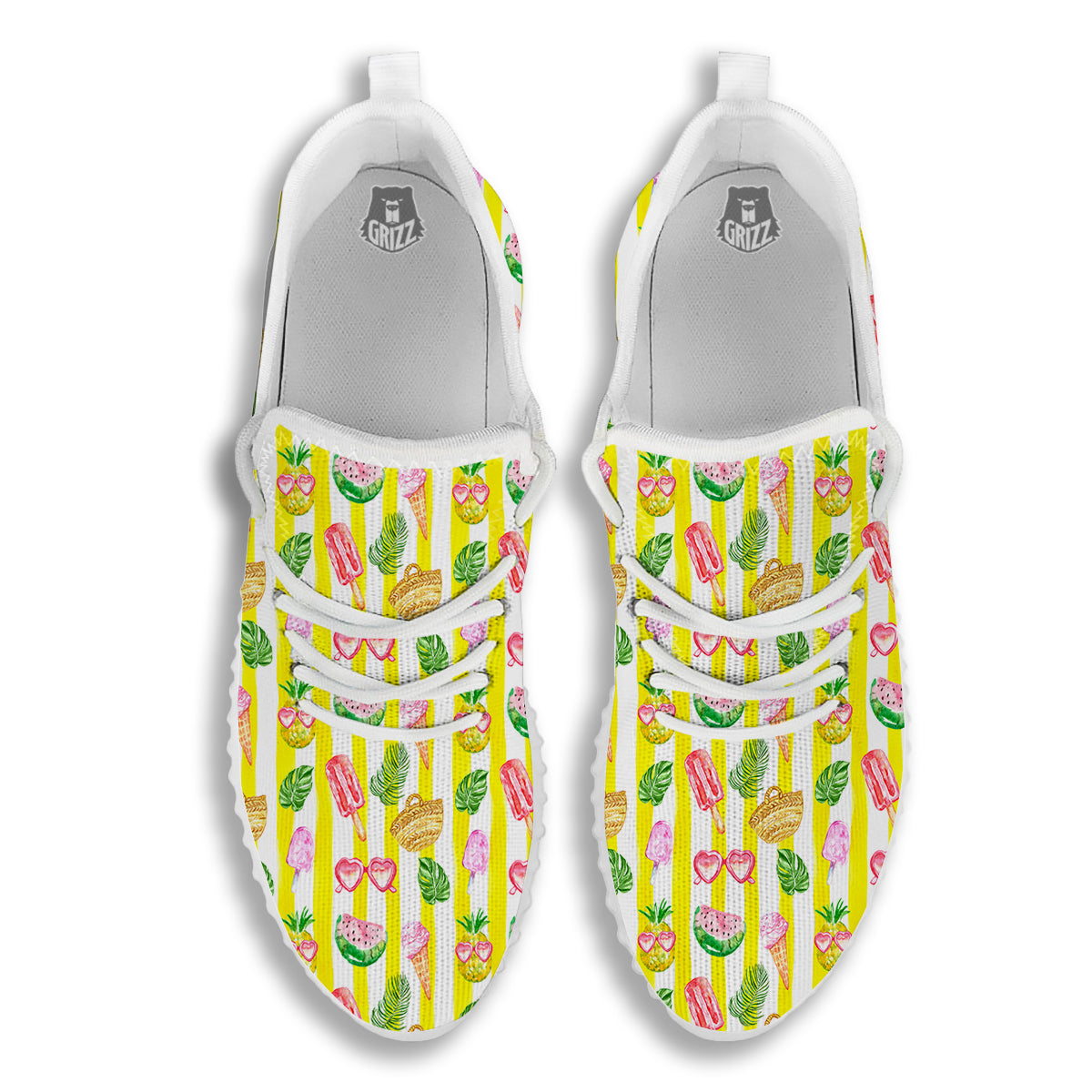Watercolor Summer Yellow Stripe Print Pattern White Walking Shoes-grizzshop