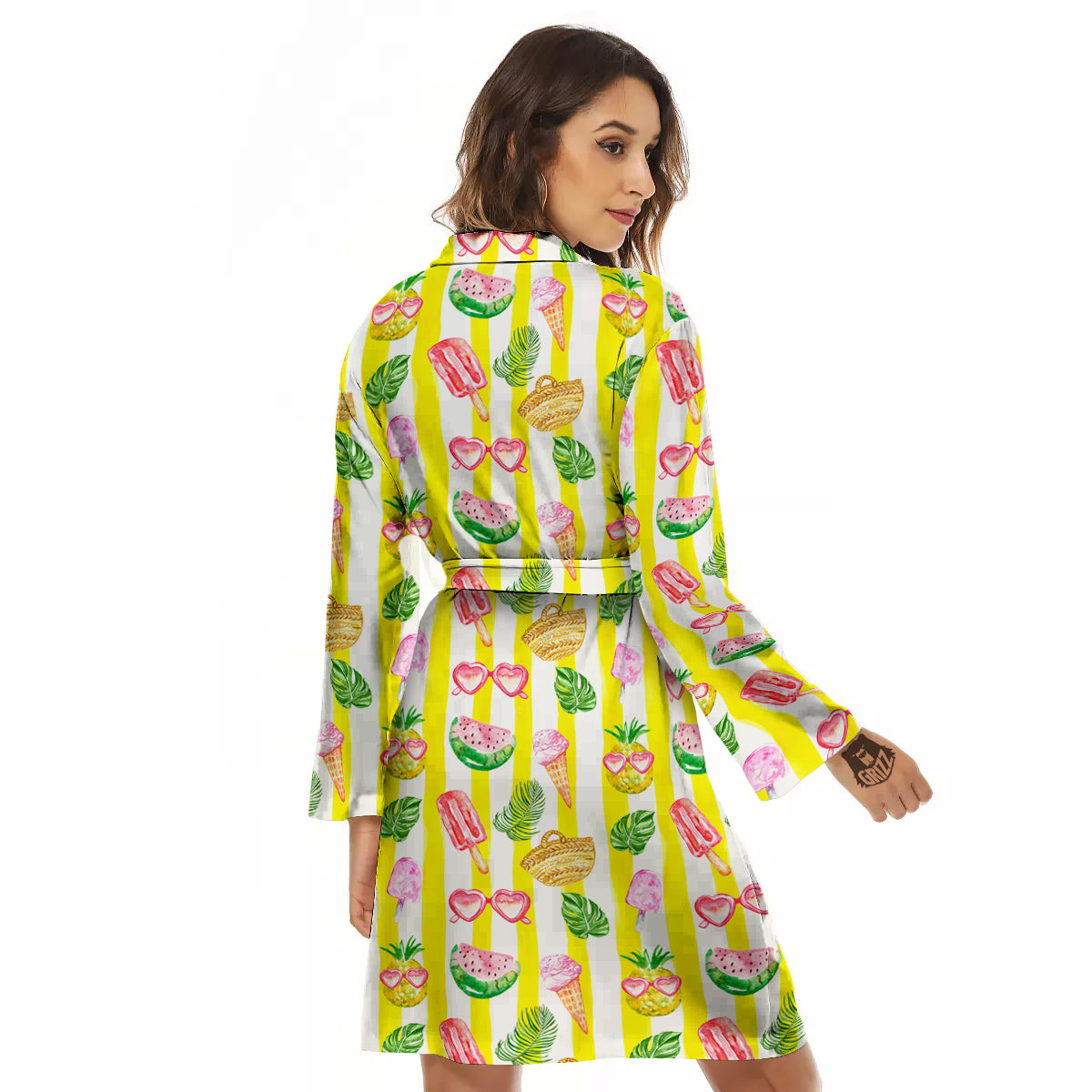Watercolor Summer Yellow Stripe Print Pattern Women's Robe-grizzshop