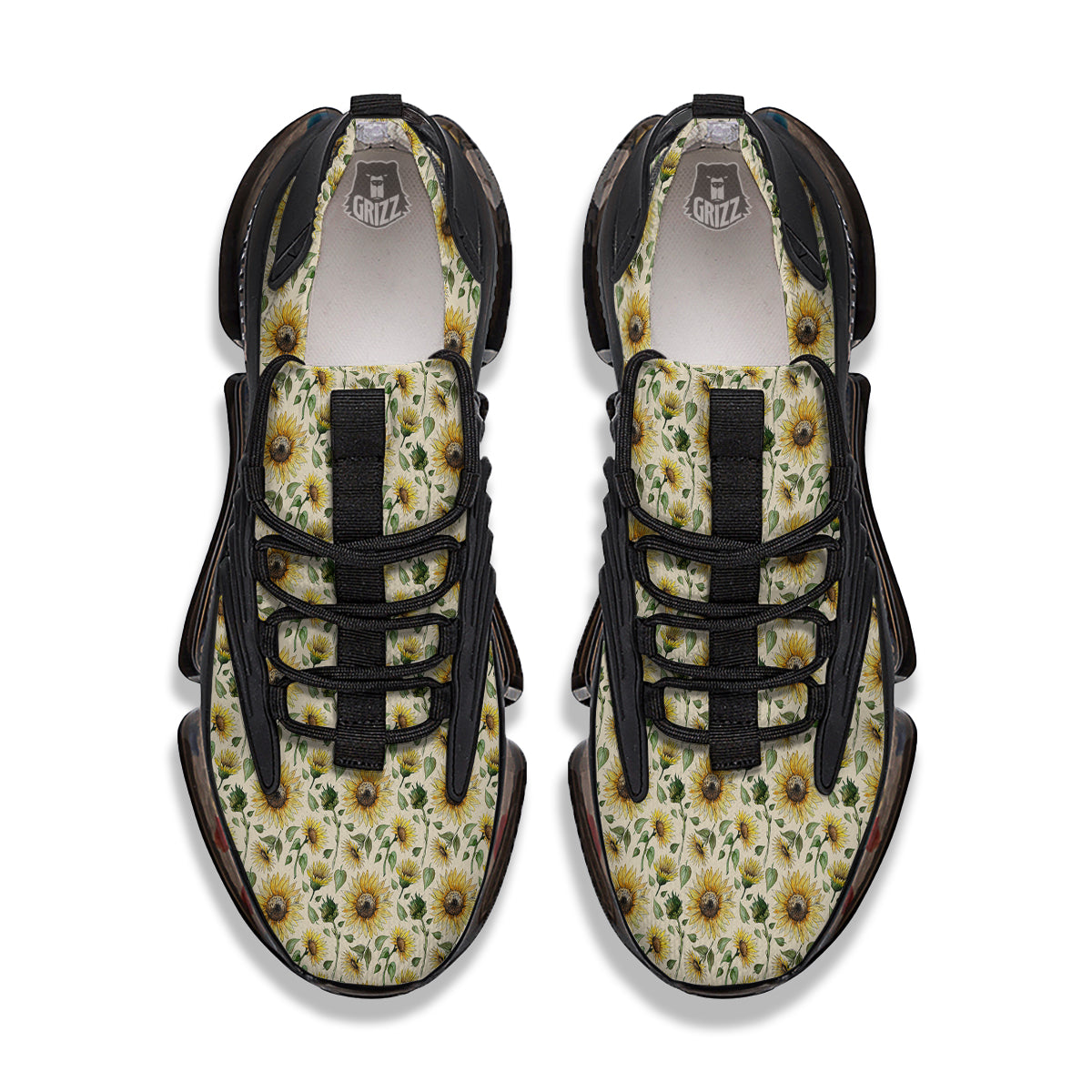 Watercolor Sunflower Beige Print Pattern Black Gym Shoes-grizzshop