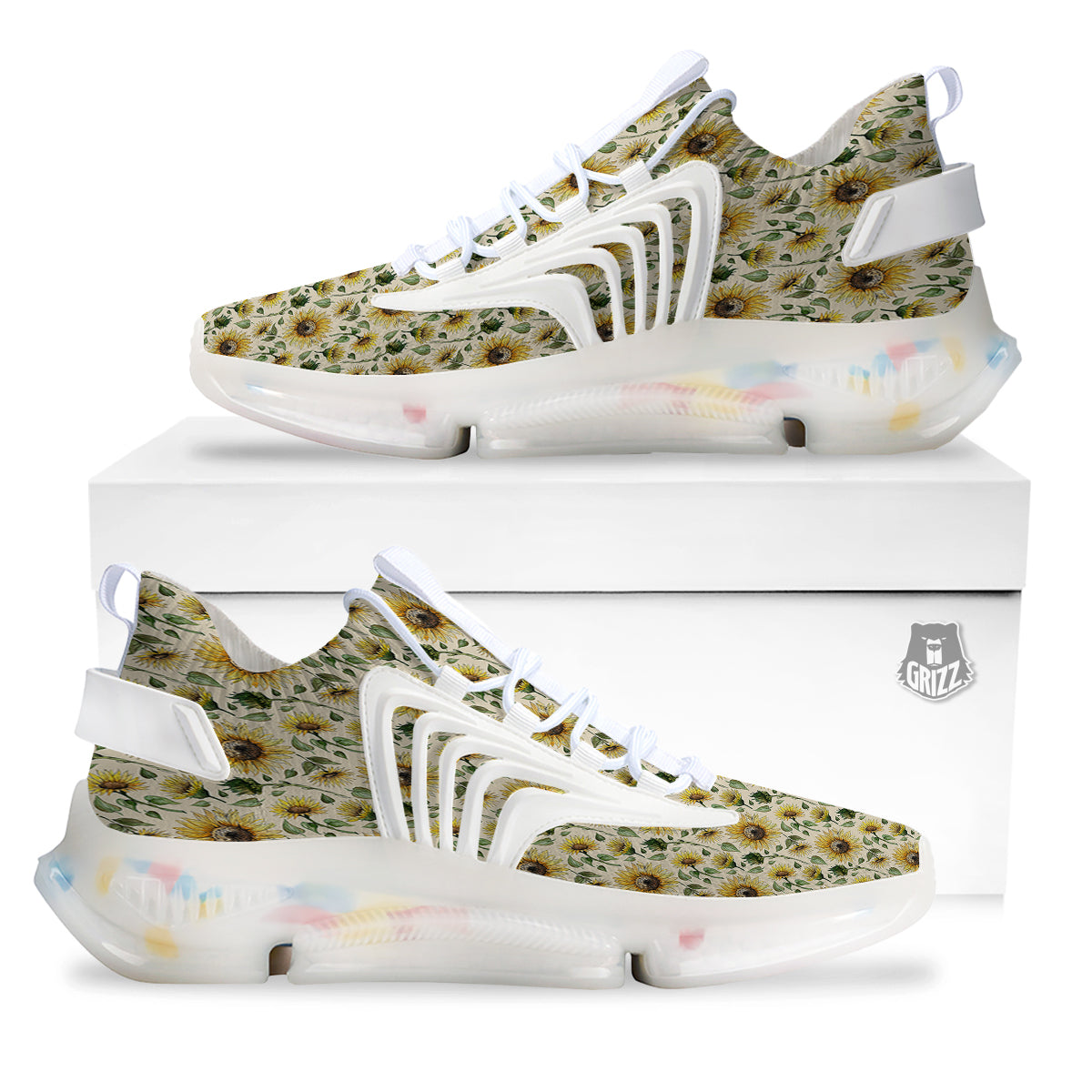 Watercolor Sunflower Beige Print Pattern White Gym Shoes-grizzshop