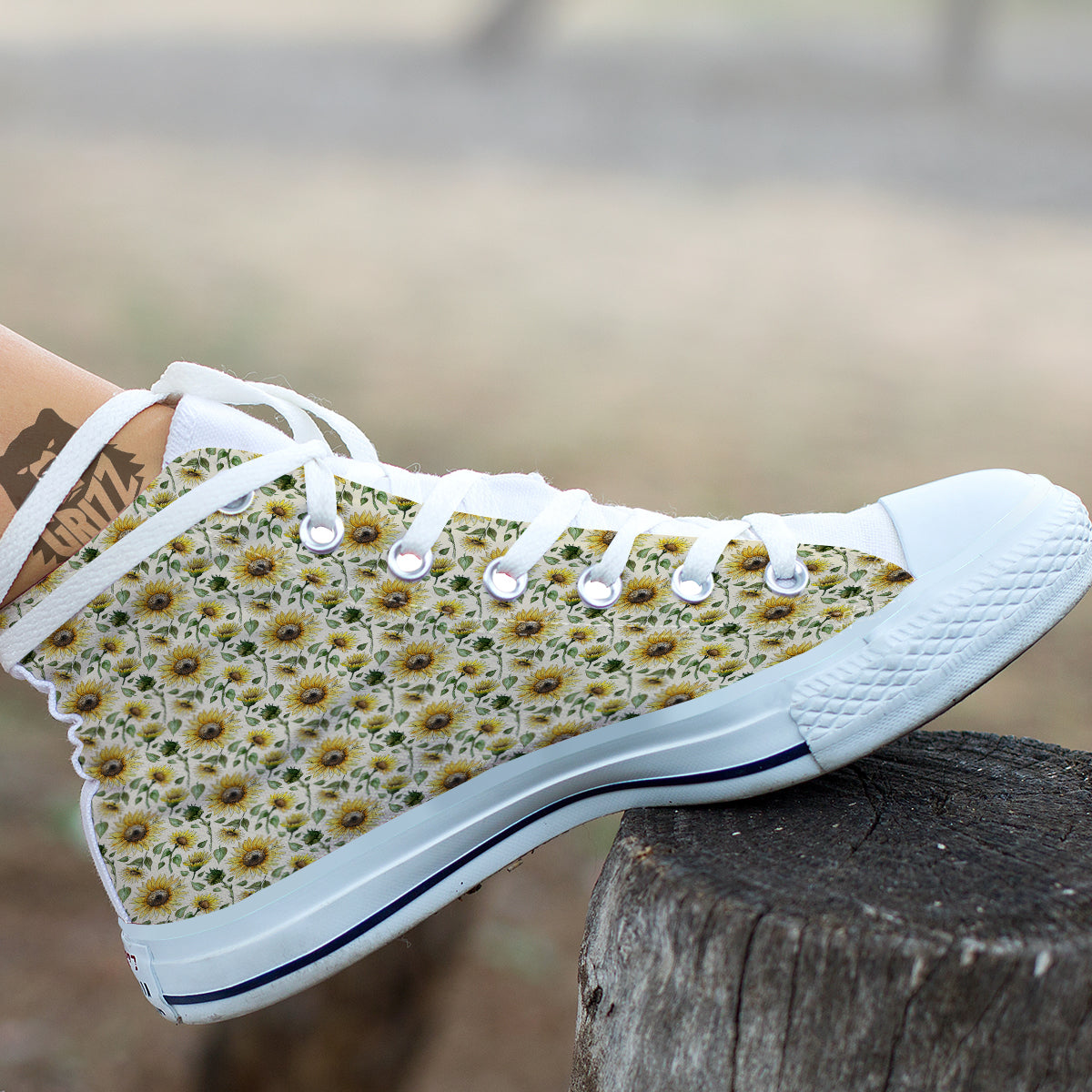 Watercolor Sunflower Beige Print Pattern White High Top Shoes-grizzshop