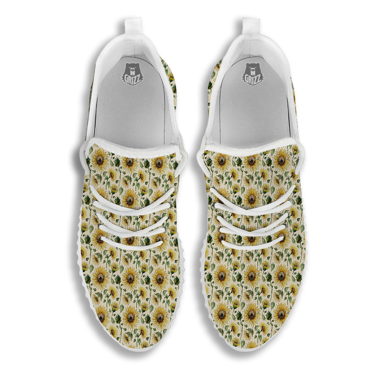 Watercolor Sunflower Beige Print Pattern White Walking Shoes-grizzshop