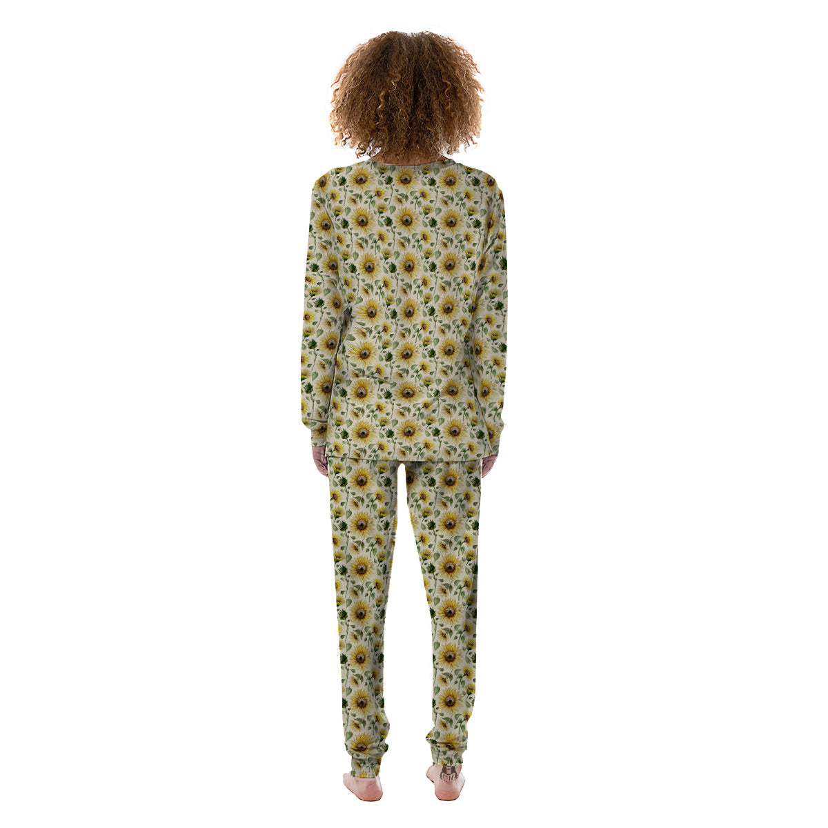 Watercolor Sunflower Beige Print Pattern Women's Pajamas-grizzshop