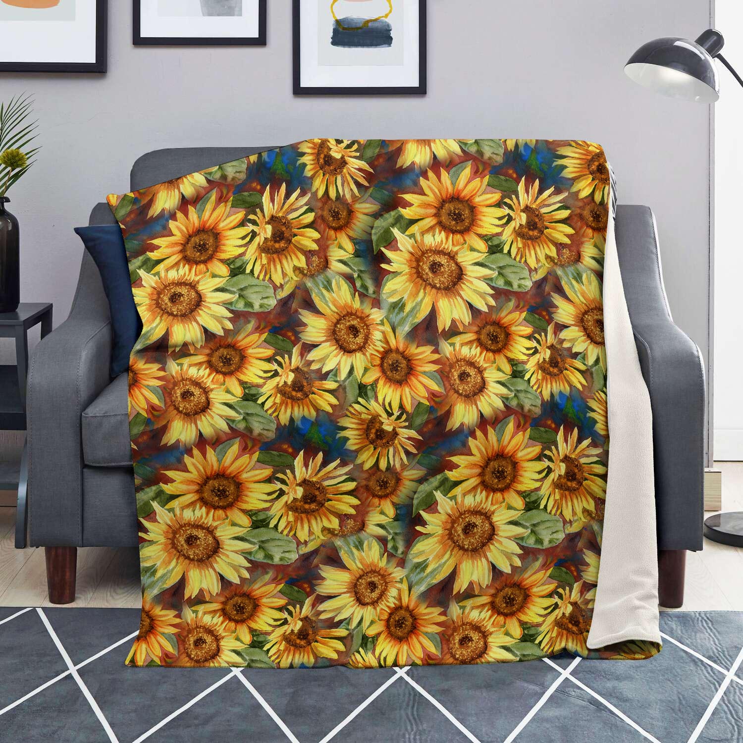 Watercolor Sunflower Blanket-grizzshop