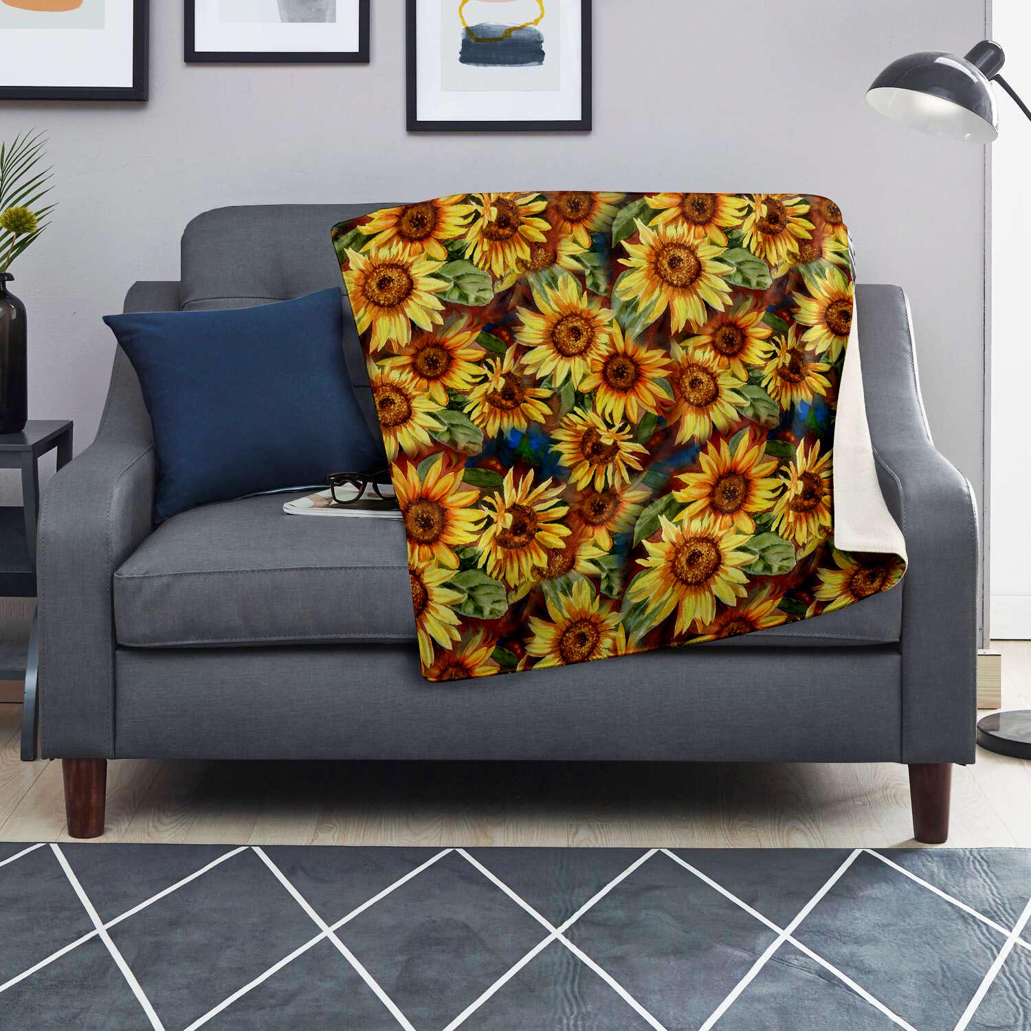 Watercolor Sunflower Blanket-grizzshop