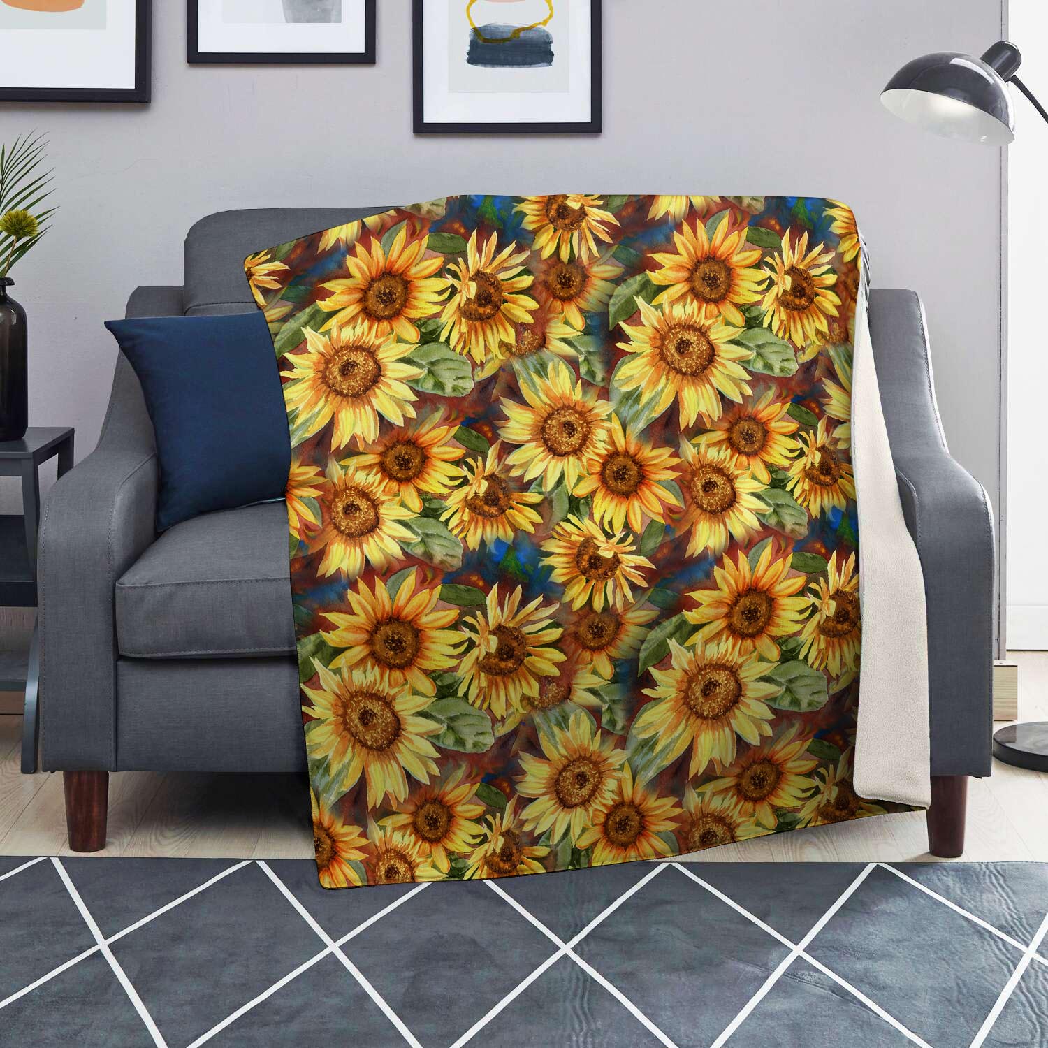 Watercolor Sunflower Blanket-grizzshop