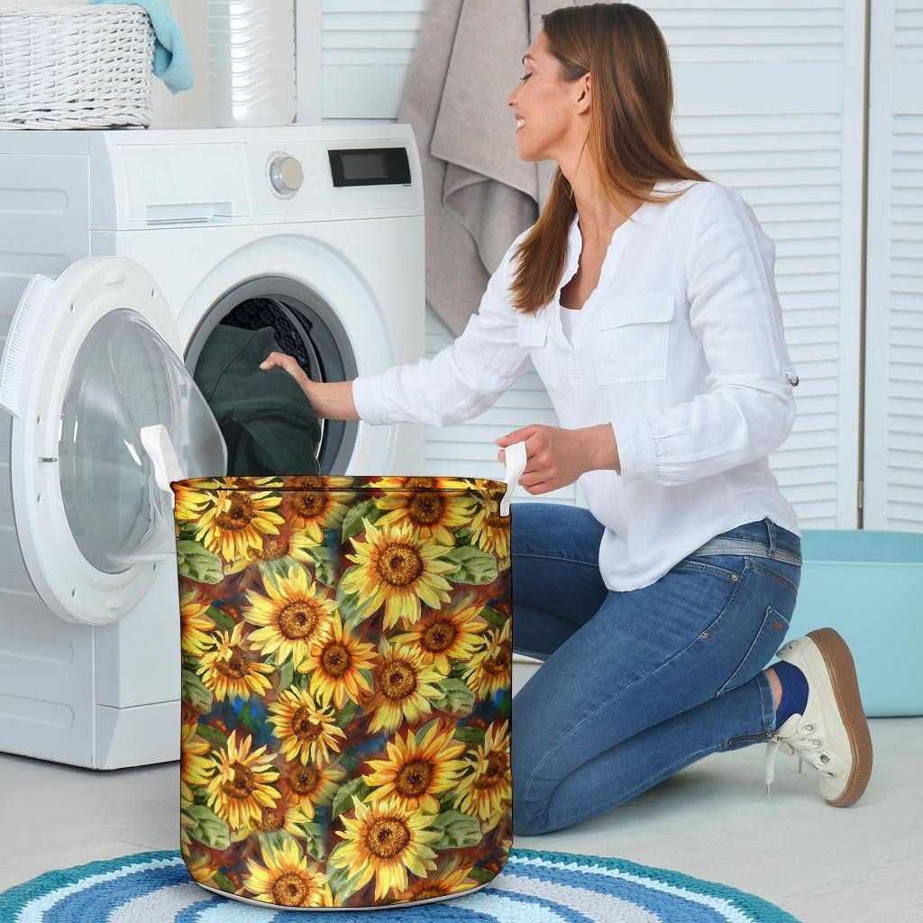 Watercolor Sunflower Laundry Basket-grizzshop