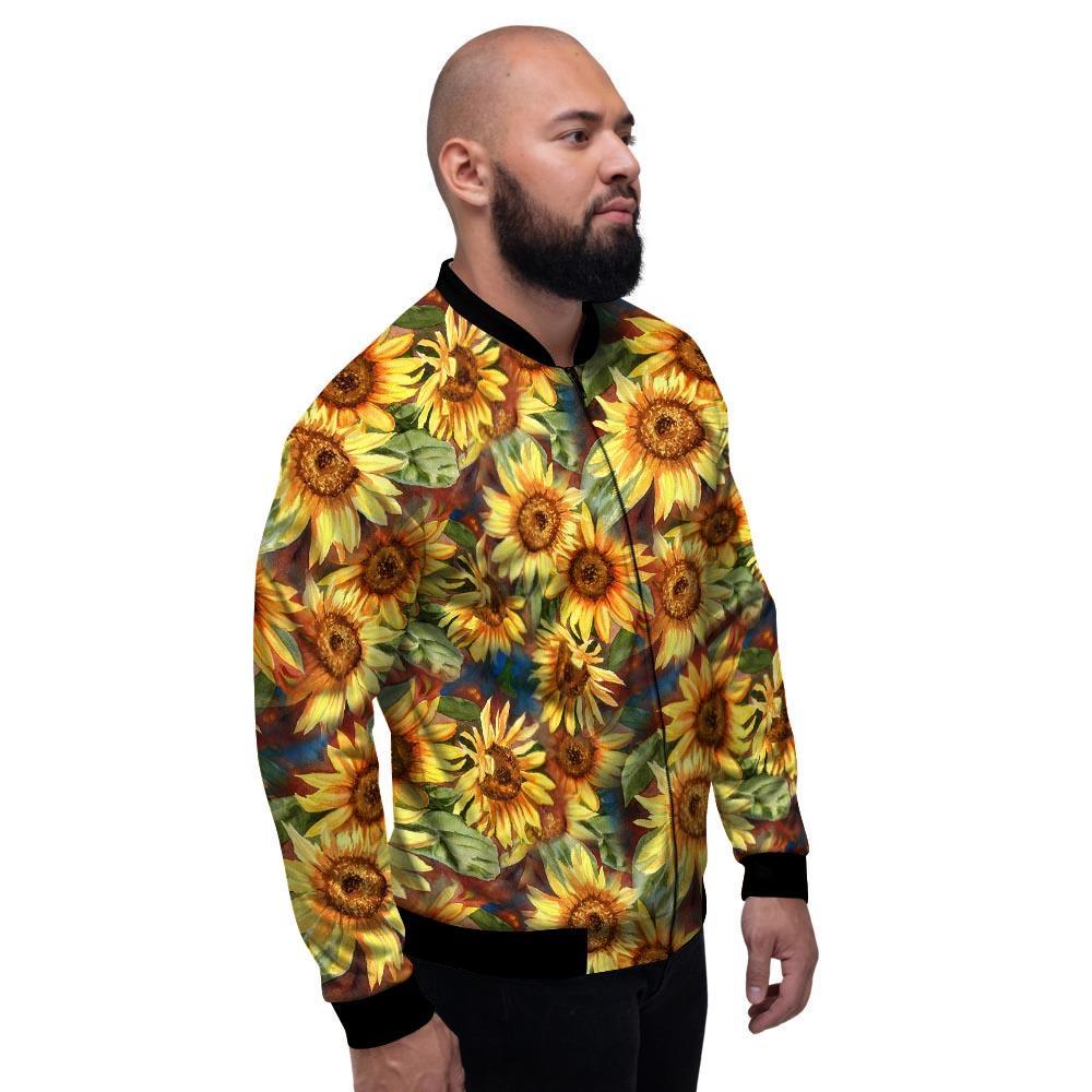 Watercolor Sunflower Men's Bomber Jacket-grizzshop