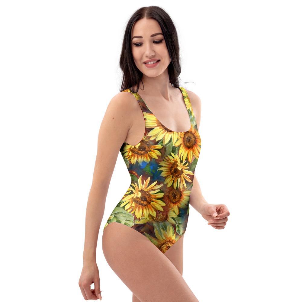 Watercolor Sunflower One Piece Swimsuite-grizzshop
